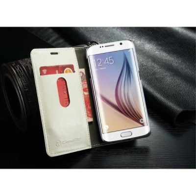 Samsung Galaxy S6 Edge+ Plus (G928) „CaseMe“ solīds atvēramais ādas balts maciņš - maks / Vacins.lv
