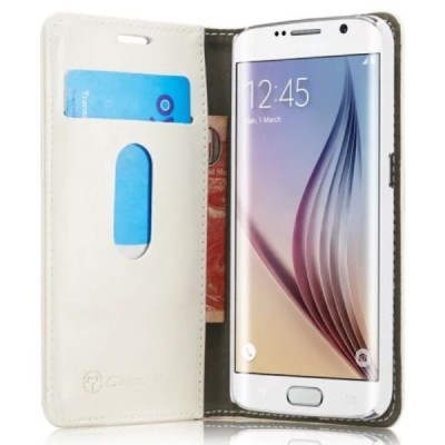Samsung Galaxy S6 Edge+ Plus (G928) „CaseMe“ solīds atvēramais ādas balts maciņš - maks / Vacins.lv