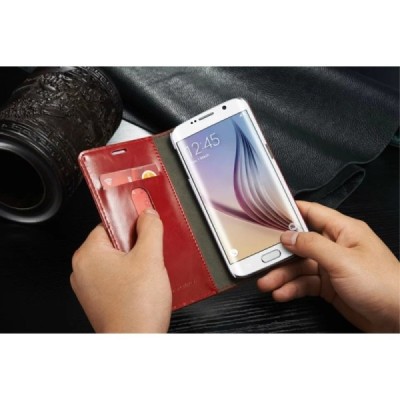 Samsung Galaxy S6 Edge+ Plus (G928) „CaseMe“ solīds atvēramais ādas sarkans maciņš - maks / Vacins.lv