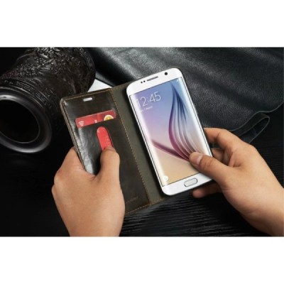 Samsung Galaxy S6 Edge+ Plus (G928) „CaseMe“ solidus atverčiamas rudas odinis dėklas - knygutė / Priedai.lt