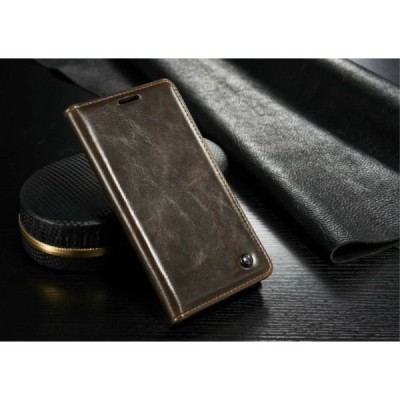 Samsung Galaxy S6 Edge+ Plus (G928) „CaseMe“ solidus atverčiamas rudas odinis dėklas - knygutė / Priedai.lt