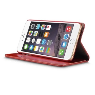 Apple iPhone 6 (6s) „CaseMe“ solidus atverčiamas raudonas odinis dėklas - knygutė / Priedai.lt