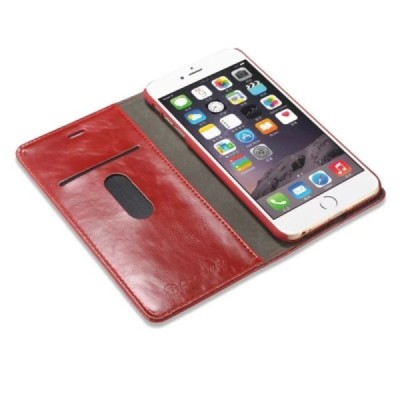 Apple iPhone 6 (6s) „CaseMe“ solidus atverčiamas raudonas odinis dėklas - knygutė / Priedai.lt
