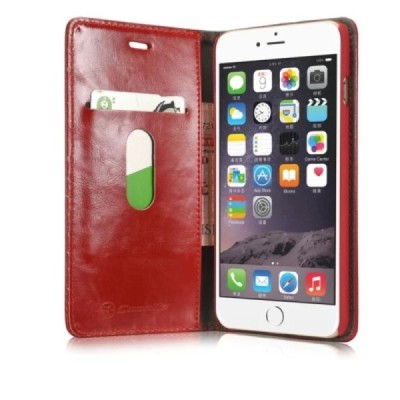 Apple iPhone 6 (6s) „CaseMe“ solidus atverčiamas raudonas odinis dėklas - knygutė / Priedai.lt