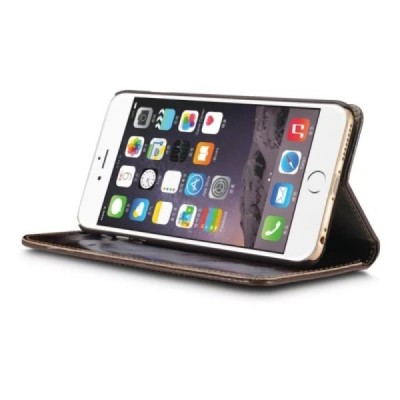 Apple iPhone 6 (6s) „CaseMe“ solidus atverčiamas rudas odinis dėklas - knygutė / Priedai.lt