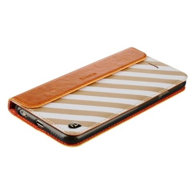 Apple iPhone 6 (6s) „Baseus“ Collocation solidus atverčiamas odinis raštuotas dėklas - knygutė (piniginė) - baltas, auksinis / P