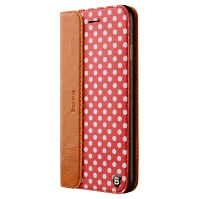 Apple iPhone 6 Plus / 6s Plus „Baseus“ Collocation solidus atverčiamas odinis raštuotas dėklas - knygutė (piniginė) - raudonas, 