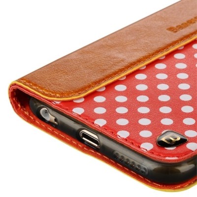 Apple iPhone 6 Plus / 6s Plus „Baseus“ Collocation solidus atverčiamas odinis raštuotas dėklas - knygutė (piniginė) - raudonas, 