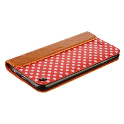 Apple iPhone 6 Plus / 6s Plus „Baseus“ Collocation solidus atverčiamas odinis raštuotas dėklas - knygutė (piniginė) - raudonas, 