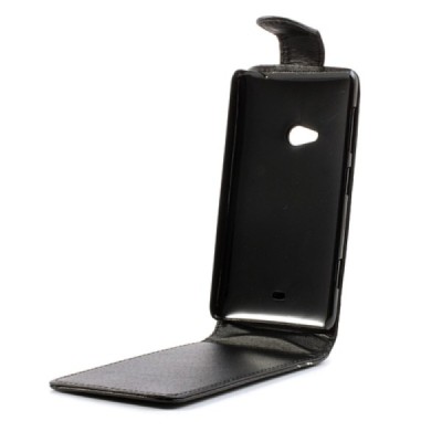 Nokia Lumia 625 klasisks ādas vertikāli atvēramais melns futrālis / Vacins.lv