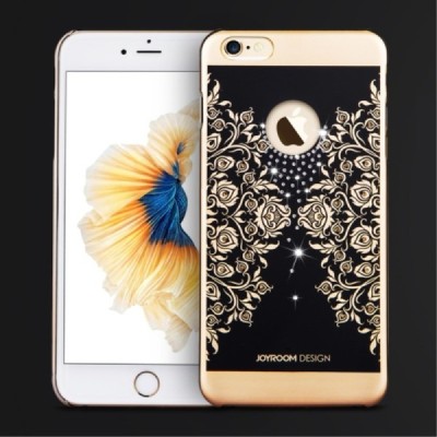 Apple iPhone 6 (6s) JOYROOM Flower plastikinis juodas (auksiniais apvadais) dėklas su kristalais / Priedai.lt