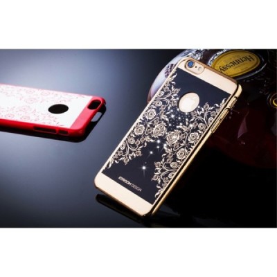 Apple iPhone 6 (6s) JOYROOM Flower plastikinis juodas (auksiniais apvadais) dėklas su kristalais / Priedai.lt