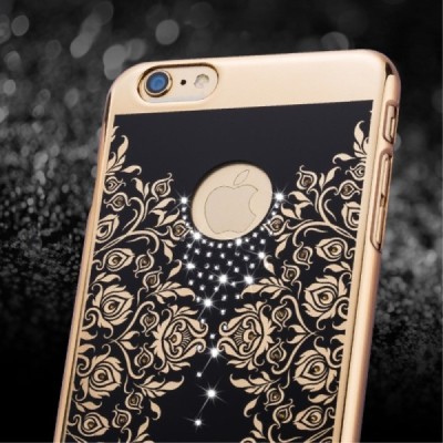 Apple iPhone 6s Plus JOYROOM Flower plastikinis juodas (auksiniais apvadais) dėklas su kristalais / Priedai.lt