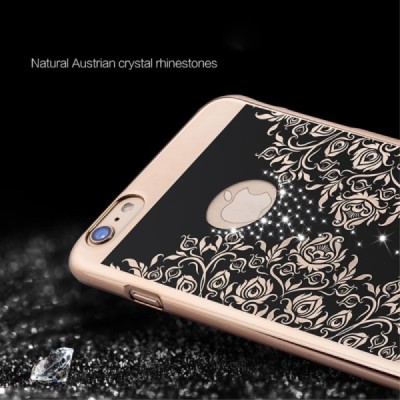 Apple iPhone 6s Plus JOYROOM Flower plastikinis juodas (auksiniais apvadais) dėklas su kristalais / Priedai.lt