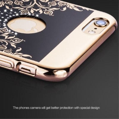 Apple iPhone 6s Plus JOYROOM Flower plastikinis juodas (auksiniais apvadais) dėklas su kristalais / Priedai.lt