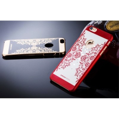 Apple iPhone 6s Plus elegants „JOYROOM“ Flowers balts (sarkana apmales) plastmasas apvalks ar spīduļiem / Vacins.lv