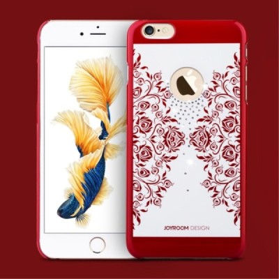 Apple iPhone 6s Plus elegants „JOYROOM“ Flowers balts (sarkana apmales) plastmasas apvalks ar spīduļiem / Vacins.lv