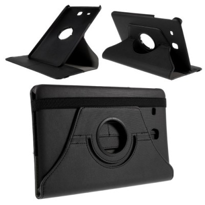 Samsung Galaxy Tab E 9.6 (T560) atverčiamas, sukamas 360 laipsnių, juodas odinis dėklas - stovas / Priedai.lt