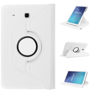 Samsung Galaxy Tab E 9.6 (T560) atverčiamas, sukamas 360 laipsnių, baltas odinis dėklas - stovas / Priedai.lt