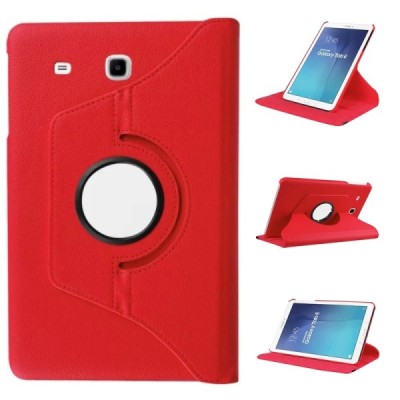 Samsung Galaxy Tab E 9.6 (T560) atverčiamas, sukamas 360 laipsnių, raudonas odinis dėklas - stovas / Priedai.lt