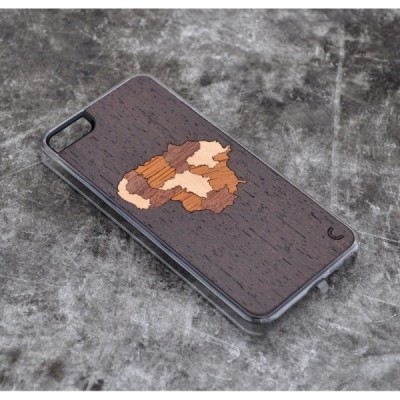 Apple iPhone SE (5, 5s) „Crafted Cover“ Lietuva natūralaus medžio dėklas (tamsus medis) / Priedai.lt