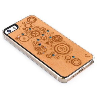 Apple iPhone SE (5, 5s) „Crafted Cover“ Mechanizmas su kristalais natūralaus medžio dėklas (šviesus medis) / Priedai.lt