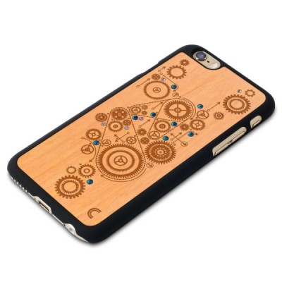 Apple iPhone 6 (6s) „Crafted Cover“ Mechanizmas su kristalais natūralaus medžio dėklas (šviesus medis) / Priedai.lt