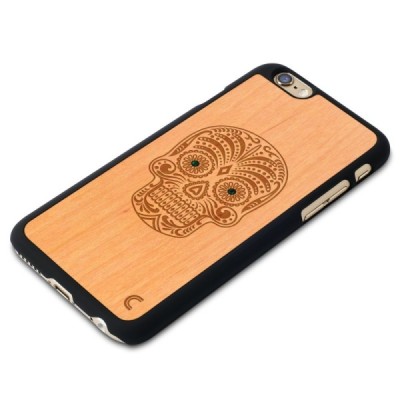 Apple iPhone 6 (6s) „Crafted Cover“ Kaukolė su kristalais natūralaus medžio dėklas (šviesus medis) / Priedai.lt