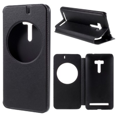 Asus Zenfone Selfie (ZD551KL) juodas odinis atverčiamas „Smart Window“ dėklas su langeliu / Priedai.lt