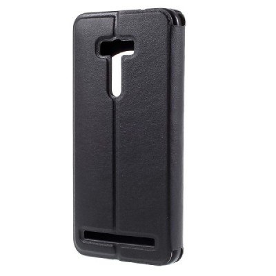 Asus Zenfone Selfie (ZD551KL) melns atvēramais Smart Window ādas maciņš / Vacins.lv