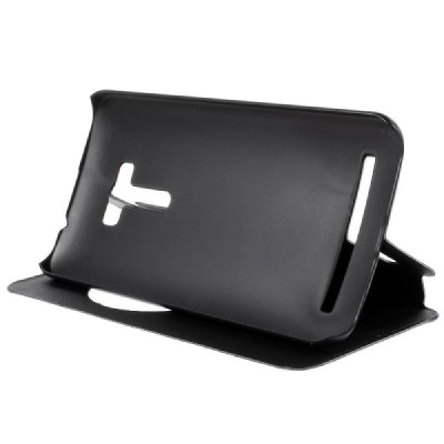 Asus Zenfone Selfie (ZD551KL) melns atvēramais Smart Window ādas maciņš / Vacins.lv