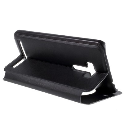 Asus Zenfone Selfie (ZD551KL) melns atvēramais Smart Window ādas maciņš / Vacins.lv