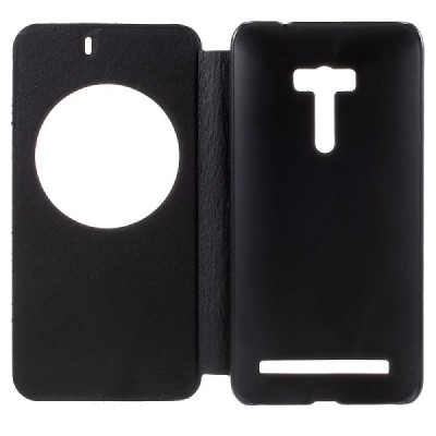 Asus Zenfone Selfie (ZD551KL) melns atvēramais Smart Window ādas maciņš / Vacins.lv