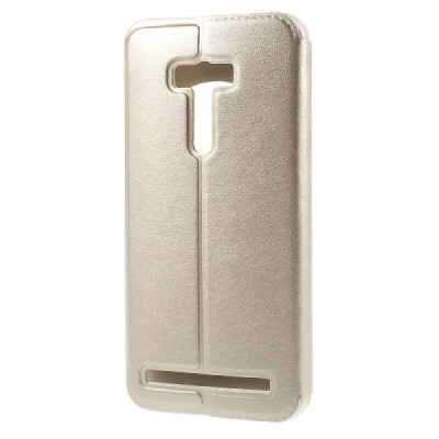 Asus Zenfone Selfie (ZD551KL) zelta atvēramais Smart Window ādas maciņš / Vacins.lv
