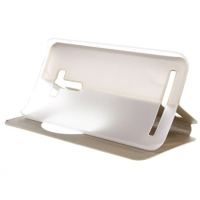 Asus Zenfone Selfie (ZD551KL) zelta atvēramais Smart Window ādas maciņš / Vacins.lv