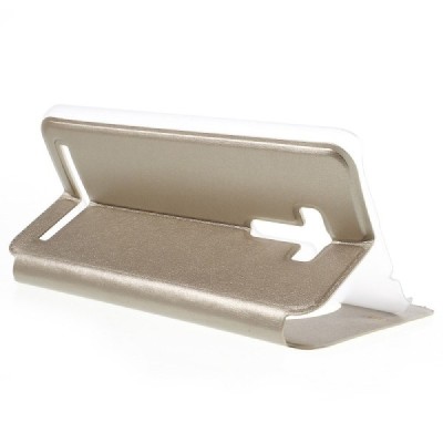 Asus Zenfone Selfie (ZD551KL) zelta atvēramais Smart Window ādas maciņš / Vacins.lv