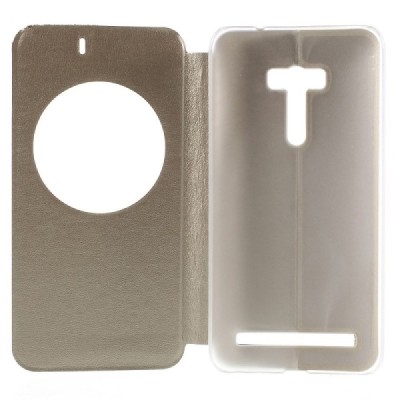 Asus Zenfone Selfie (ZD551KL) zelta atvēramais Smart Window ādas maciņš / Vacins.lv