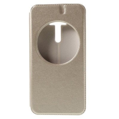 Asus Zenfone Selfie (ZD551KL) zelta atvēramais Smart Window ādas maciņš / Vacins.lv