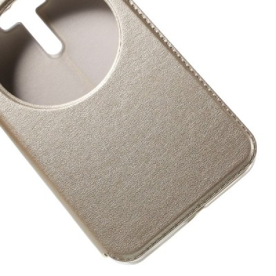 Asus Zenfone Selfie (ZD551KL) zelta atvēramais Smart Window ādas maciņš / Vacins.lv