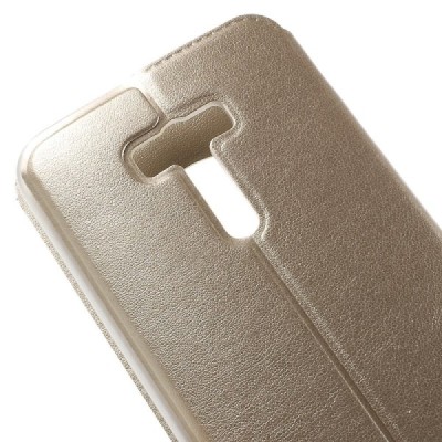 Asus Zenfone Selfie (ZD551KL) zelta atvēramais Smart Window ādas maciņš / Vacins.lv