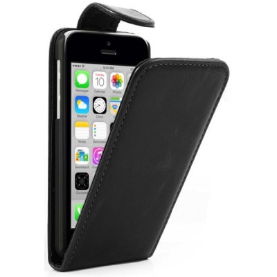 Apple iPhone 5C klasisks ādas vertikāli atvēramais melns futrālis / Vacins.lv