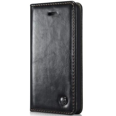 Apple iPhone SE (5, 5s) „CaseMe“ solidus atverčiamas juodas odinis dėklas - knygutė / Priedai.lt