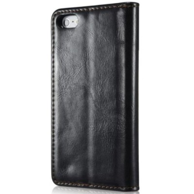 Apple iPhone SE (5, 5s) „CaseMe“ solidus atverčiamas juodas odinis dėklas - knygutė / Priedai.lt