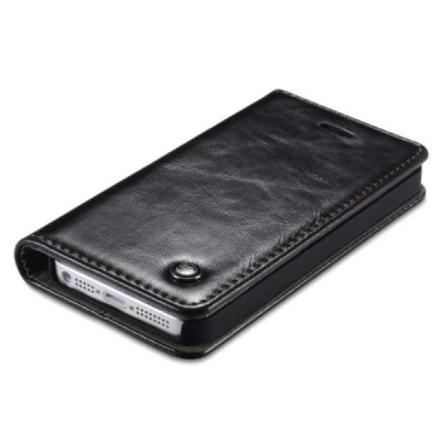 Apple iPhone SE (5, 5s) „CaseMe“ solidus atverčiamas juodas odinis dėklas - knygutė / Priedai.lt