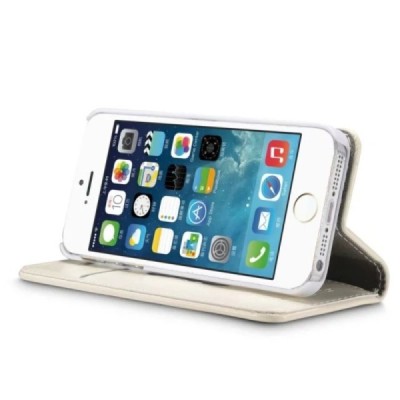 Apple iPhone SE (5, 5s) „CaseMe“ solidus atverčiamas baltas odinis dėklas - knygutė / Priedai.lt