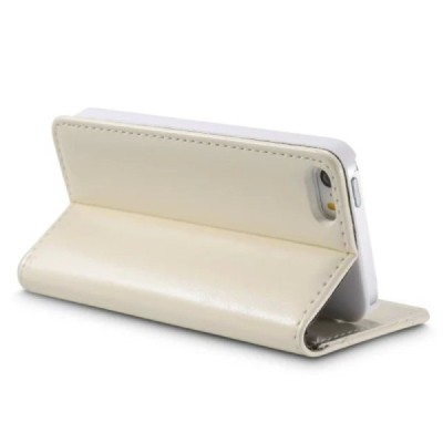 Apple iPhone SE (5, 5s) „CaseMe“ solidus atverčiamas baltas odinis dėklas - knygutė / Priedai.lt