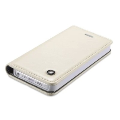 Apple iPhone SE (5, 5s) „CaseMe“ solidus atverčiamas baltas odinis dėklas - knygutė / Priedai.lt