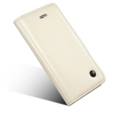 Apple iPhone SE (5, 5s) „CaseMe“ solidus atverčiamas baltas odinis dėklas - knygutė / Priedai.lt