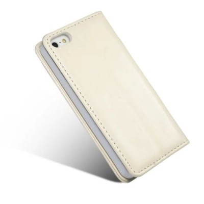 Apple iPhone SE (5, 5s) „CaseMe“ solidus atverčiamas baltas odinis dėklas - knygutė / Priedai.lt