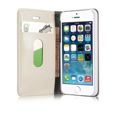 Apple iPhone SE (5, 5s) „CaseMe“ solidus atverčiamas baltas odinis dėklas - knygutė / Priedai.lt